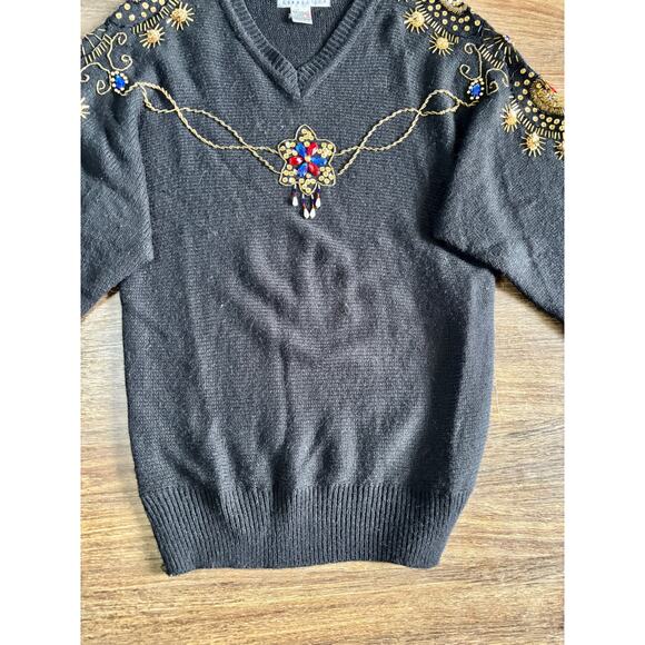 Vintage Western Connection Women's Small Black Sweater Sequins Sparkle 80s 90s - Picture 10 of 11